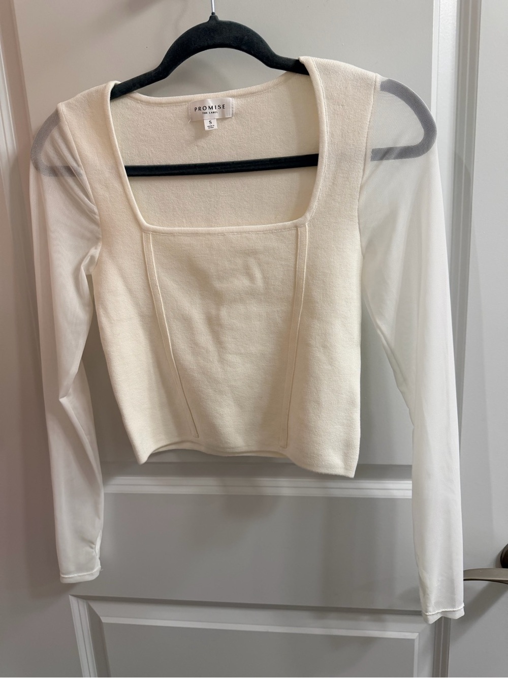 PROMISE Cream Square-Neck Long Sleeve Top with Sheer Sleeves